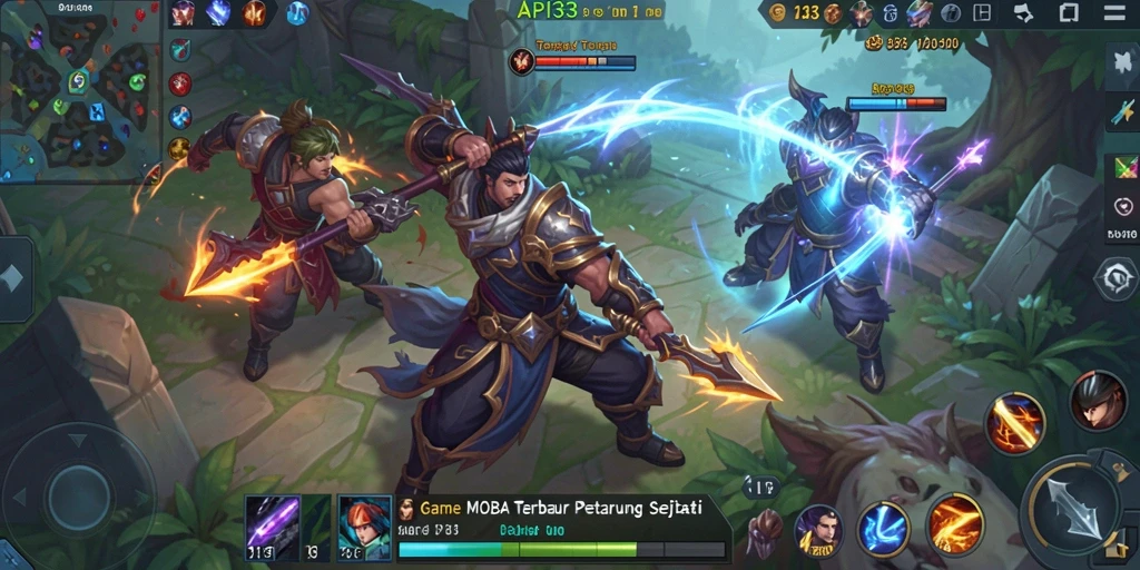 Screenshot utama API33 menampilkan aksi gameplay MOBA yang mendebarkan.