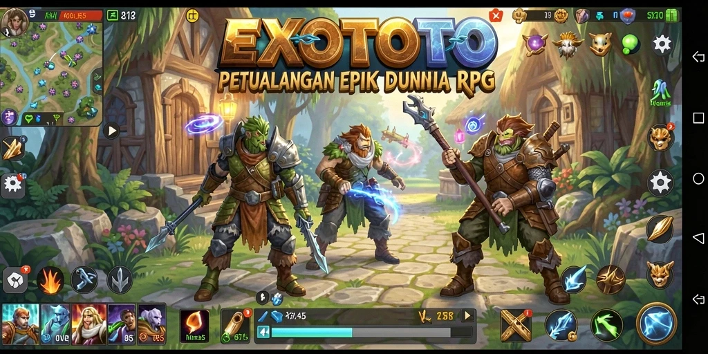 Screenshot EXOTOTO menampilkan pertarungan epik dalam game RPG.