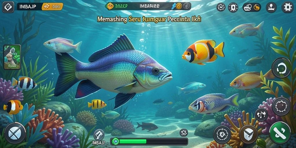 Tampilan gameplay IMBAJP yang menarik dengan suasana memancing yang realistis.
