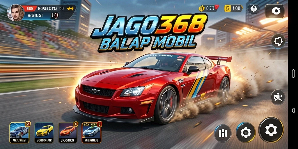 Screenshot JAGO368 menampilkan balapan mobil yang mendebarkan di trek berliku.
