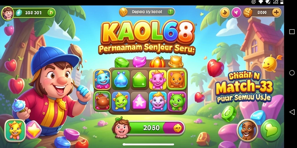 Tampilkan tampilan seru dari gameplay KAOL68 Match-3.