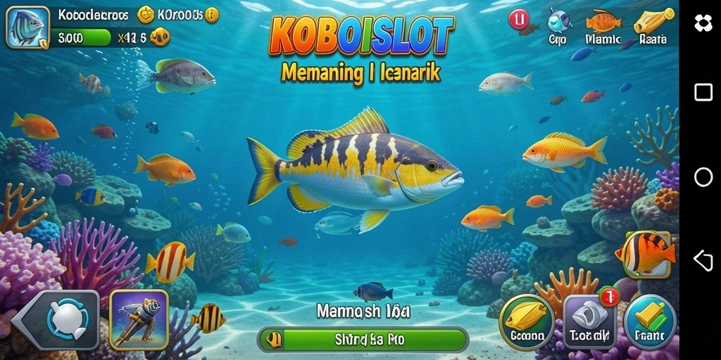 Tampilan gameplay KOBOISLOT yang menarik saat memancing ikan besar.