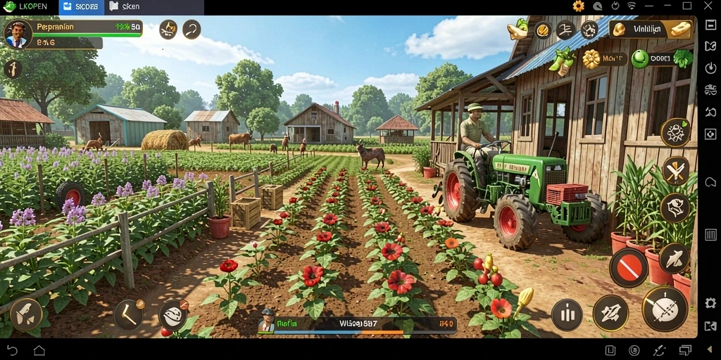 Screenshot menunjukkan pengalaman gameplay bertani yang menarik.