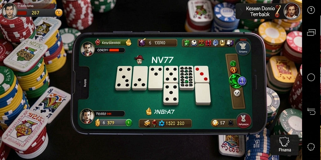 Tampilan gameplay seru NV77 dengan aksi Domino intens.