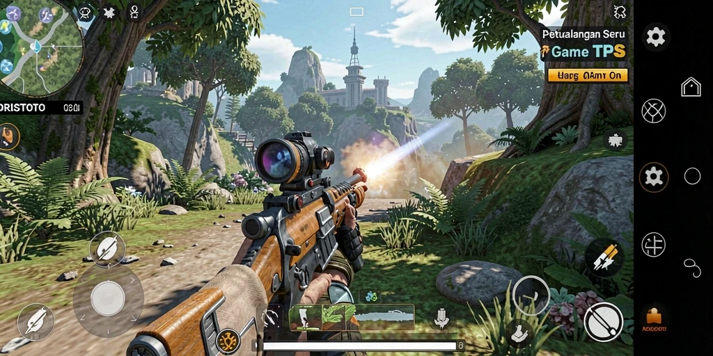 Tampilan gameplay ORISTOTO menunjukkan aksi tembak-menembak yang mendebarkan.