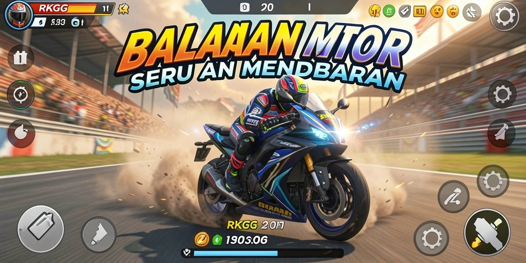 Screenshot utama RKGG menampilkan aksi balapan motor yang seru dan mendebarkan.