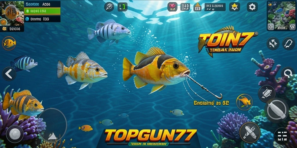 Tampilan gameplay seru Tembak Ikan di TOPGUN77.