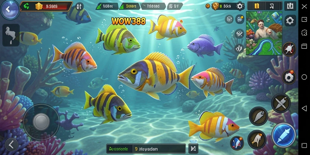 Tangkapan layar menunjukkan aksi menembak ikan di WOW388.